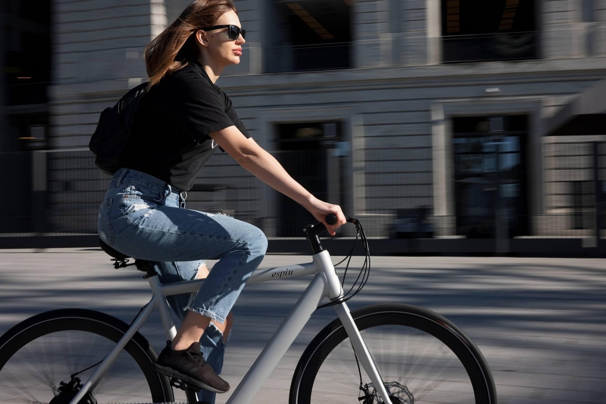 woman riding electric bike
